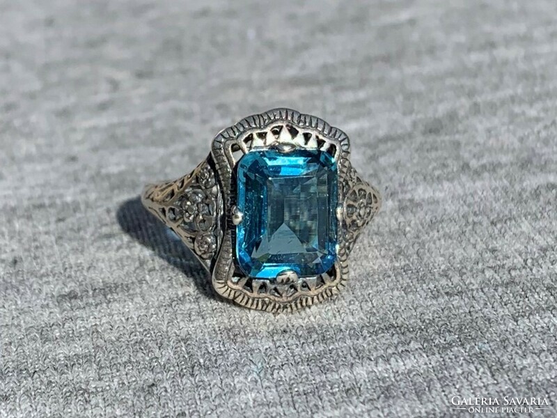 Art Deco kék köves női ezüst gyűrű