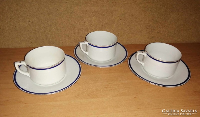 Drasche porcelain blue-gold striped coffee and tea cup with base 3 pieces in one (32/d)