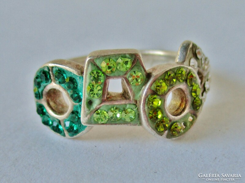 Beautiful old handmade silver ring with colorful crystals
