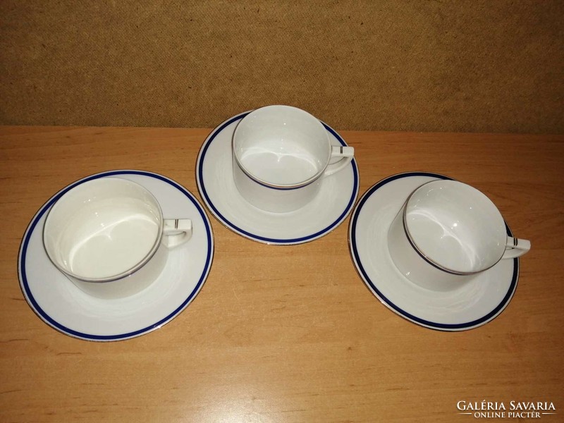 Drasche porcelain blue-gold striped coffee and tea cup with base 3 pieces in one (32/d)