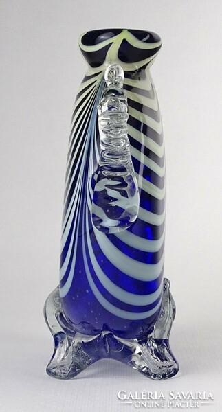 1O199 Antik muránói kék-fehér fújt üveg váza díszváza 17.5 cm