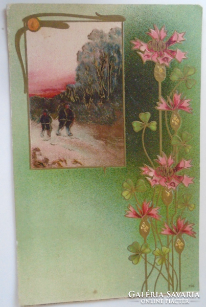 D198076 old embossed art nouveau postcard 1908k - sent in 1948 from Pestszentlőrinc