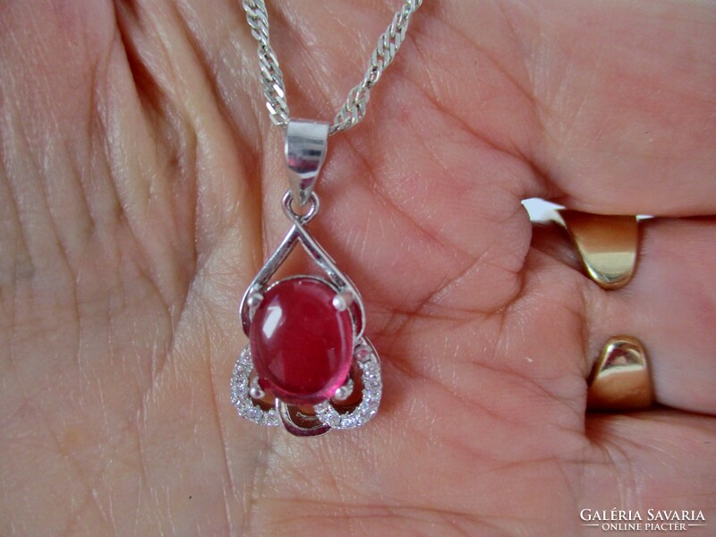 Silver necklace with a beautiful ruby pendant