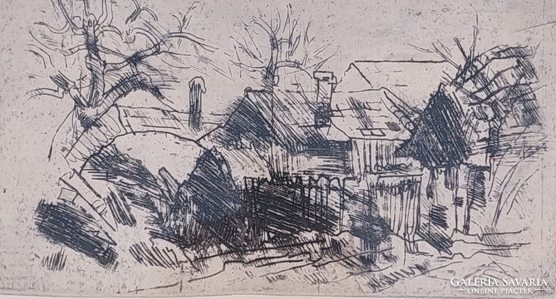 Jenő Remsey - houses.- Etching
