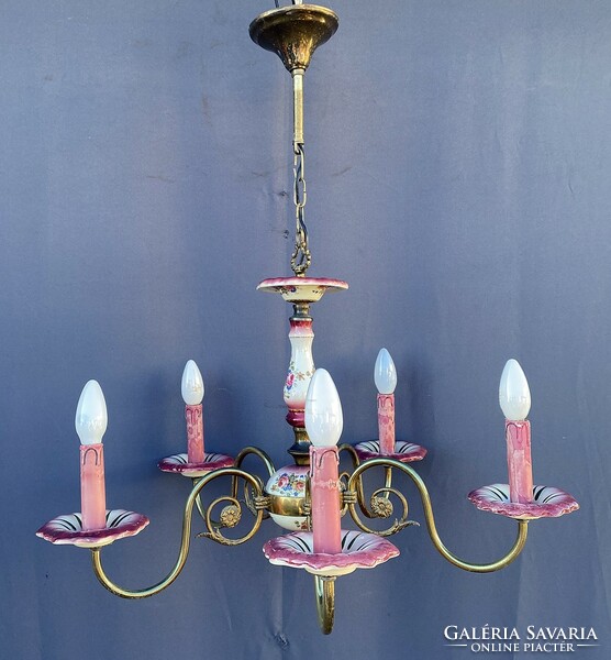 Red majolica painted chandelier, there is also a pair 1.