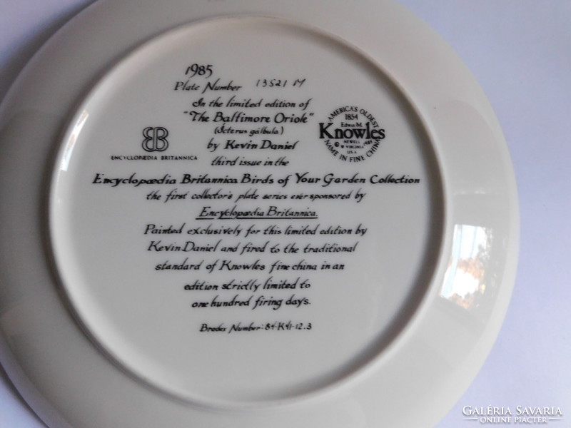 Angol porcelán madaras tányér (narancs trupiál) -  Encyclopaedia Britannica kollekció