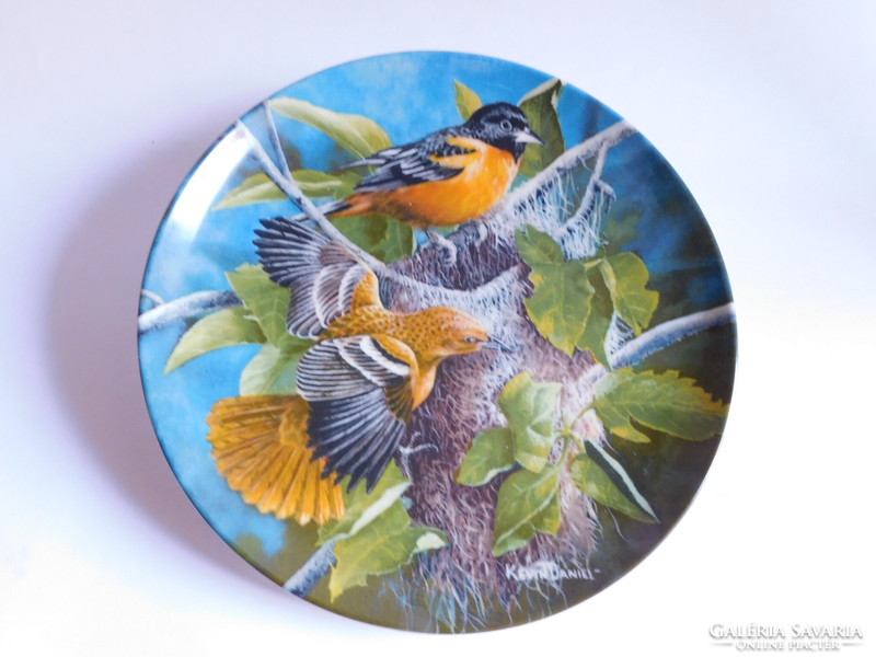 English porcelain bird plate (orange trupial) - encyclopaedia britannica collection
