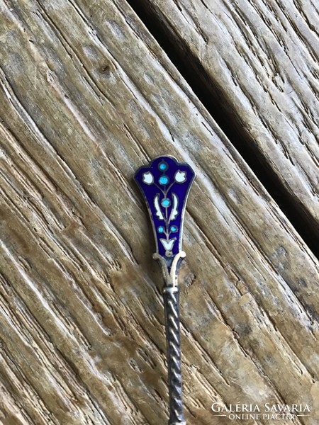 Old Norwegian davisd andersen silver spoon with fire enamel decoration, marked