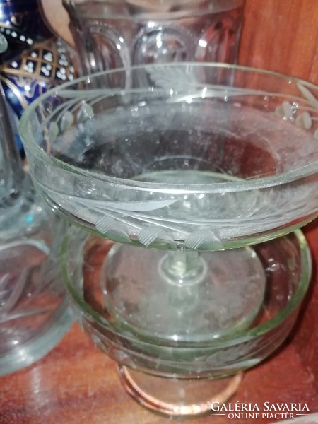 Szép csiszolt üveg kancsó + poharak   hibátlan állapotban