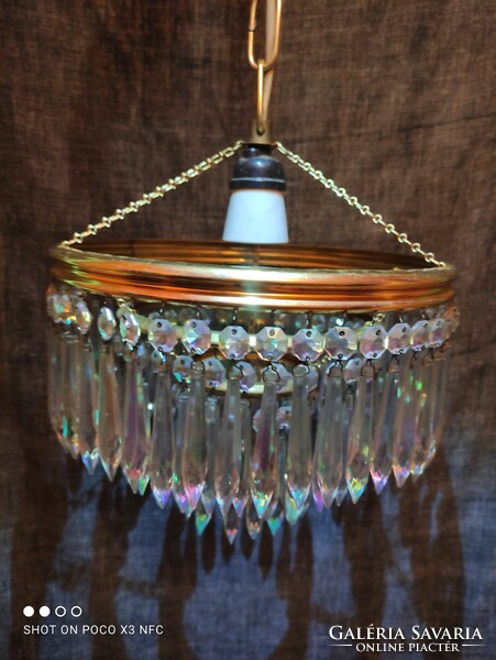 Crystal hanging chandelier 3-row 1-burner marked Czech ceiling lamp