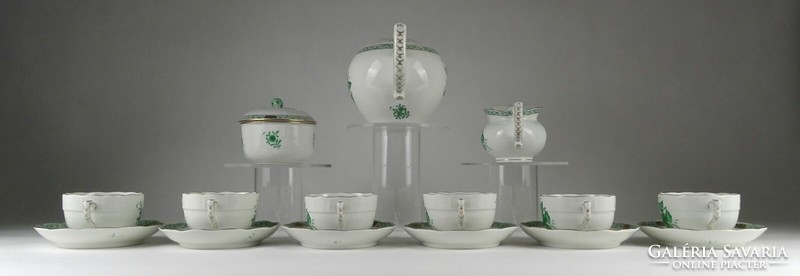 1O183 Zöld Apponyi mintás Herendi porcelán 6 személyes teáskészlet