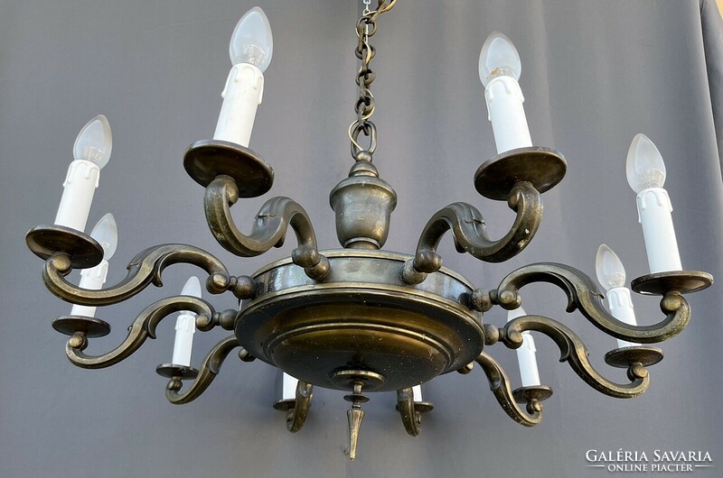 Huge 10-bulb art deco chandelier.