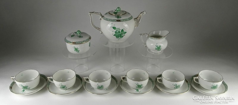 1O183 Zöld Apponyi mintás Herendi porcelán 6 személyes teáskészlet