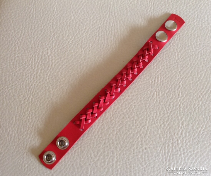 Laced red handmade leather bracelet