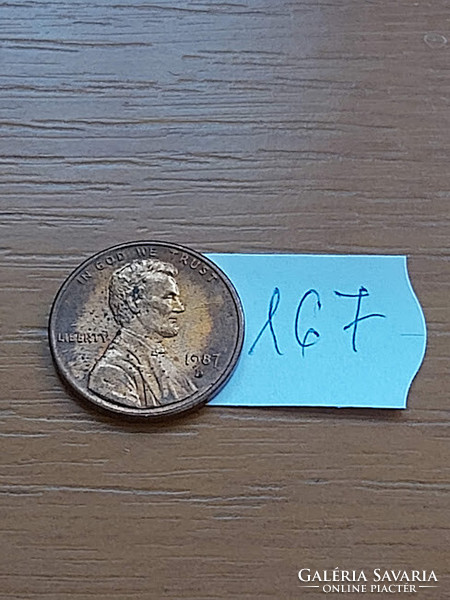 Usa 1 cent 1987 / d, abraham lincoln, zinc copper plated 167.