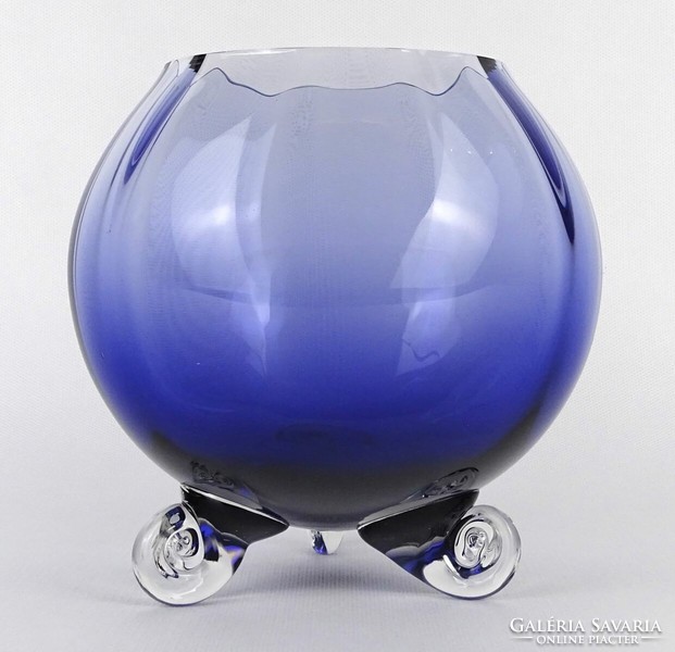 1O198 antique tinted blue moser glass centerpiece serving spherical bowl sugar bowl