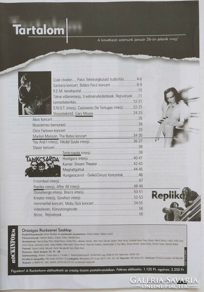 Rockinform magazin 98/12 Hooligans Dream Theater Slayer REM Santana Ákos Manson Gary Moore Bates