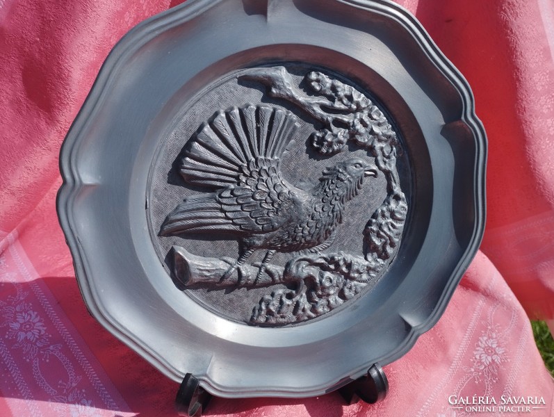 Pewter decorative wall plate, wild bird