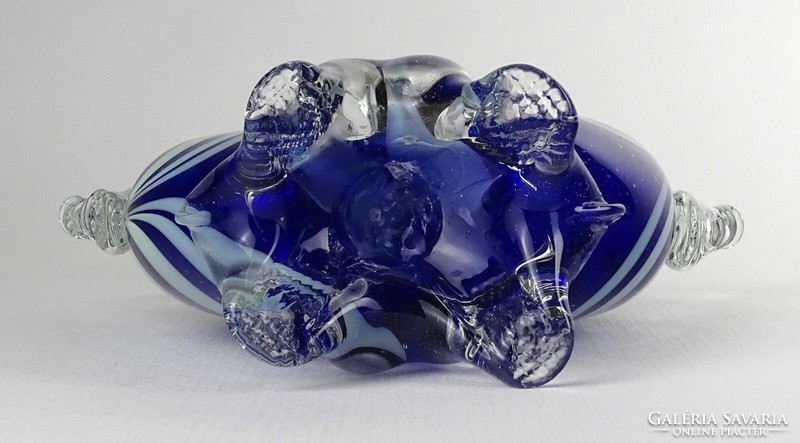 1O199 Antik muránói kék-fehér fújt üveg váza díszváza 17.5 cm