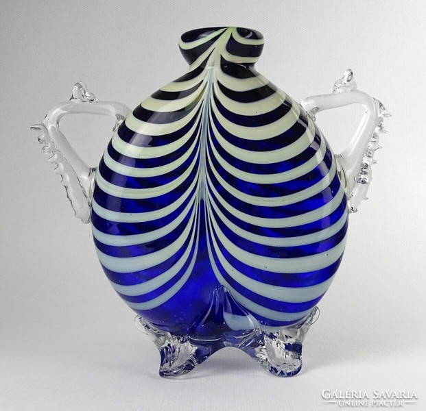 1O199 antique Murano blue-white blown glass vase decorative vase 17.5 Cm