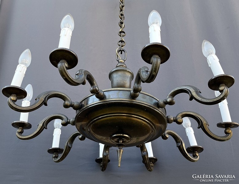 Huge 10-bulb art deco chandelier.