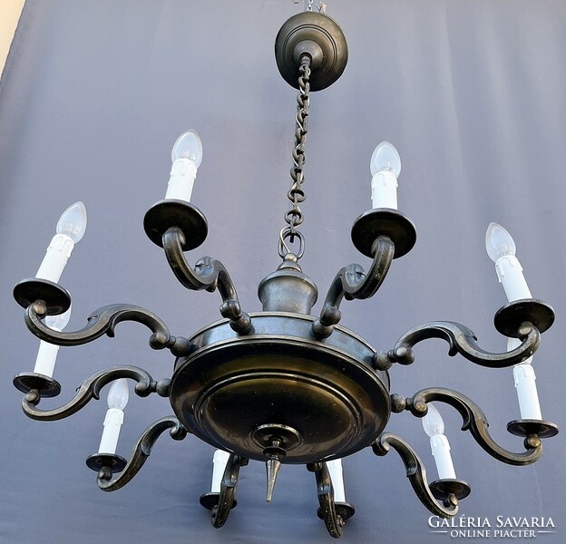 Huge 10-bulb art deco chandelier.