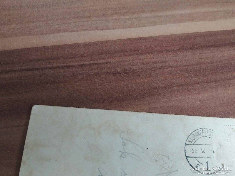Régi képeslap, Dunakeszi, Községháza, Iskola, Utcarészlet, 1952-ből