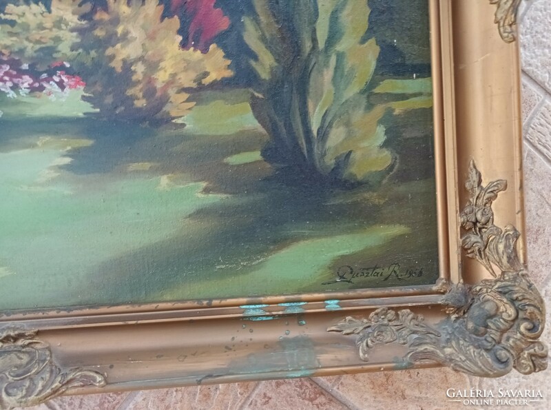 Blondel keretben antik olaj / vászon festmény - jelzett tájkép