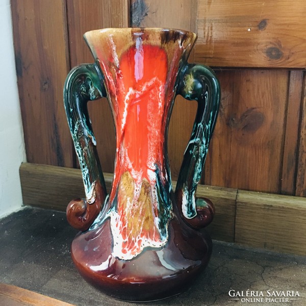 Vallauris mázas kerámia váza és kagyló 1970
