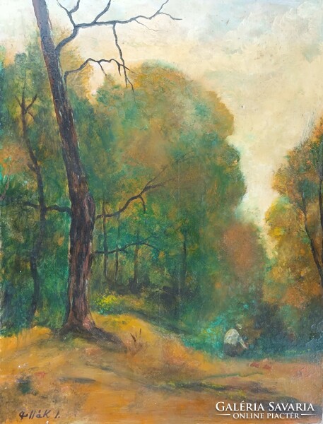 Pollák István - Ősszel az erdőben - jelzett festmény