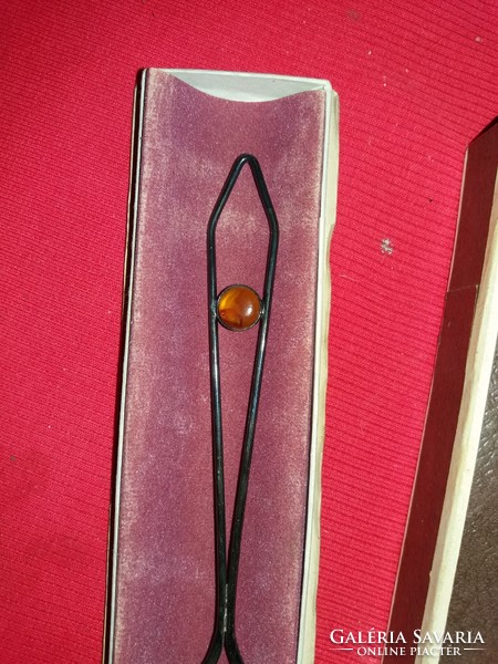 Antique Polish amber stone, silver-plated decorative spoon with velvet box as shown in the pictures