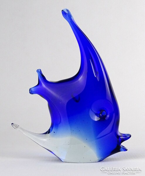 1O204 Muranói fújt kék üveg hal 13.8 cm