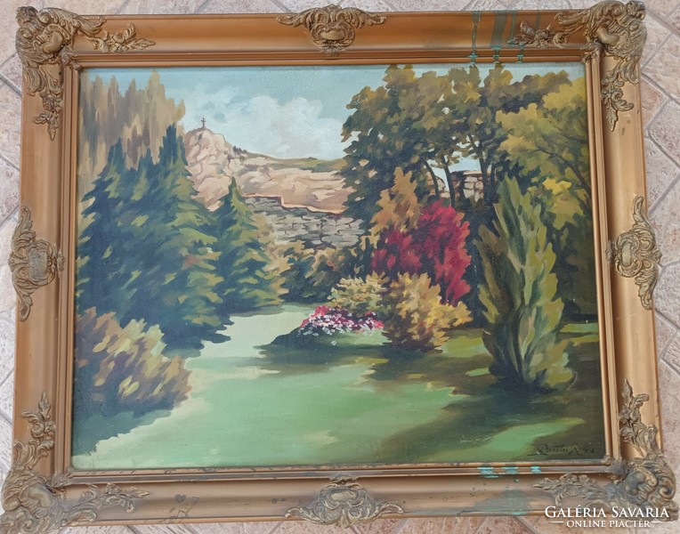 Antique oil / canvas painting in Blondel frame - marked landscape