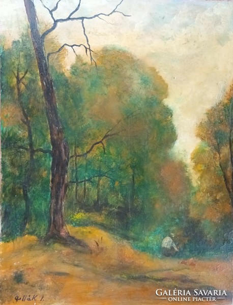 István Pollák - Autumn in the forest - marked painting