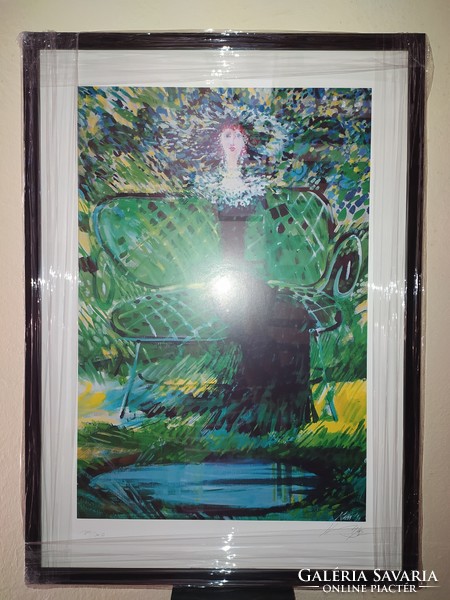 Original, signed, numbered John Smith screen print “green lady” c. Unique artwork 68 × 48