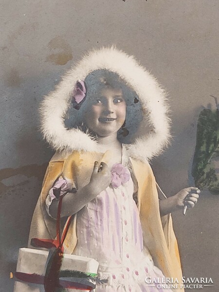 Régi karácsonyi képeslap 1912 fotó levelezőlap kislány