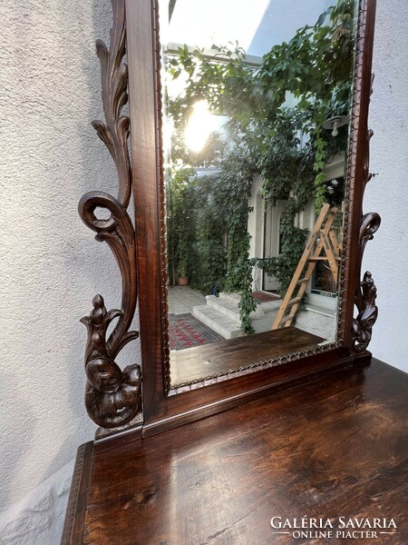 Antique treasures of Italy - carved Renaissance castle mirror with console table for sale - available for rent