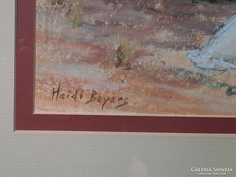 Heidi Beyers: two geese in the yard - marked pastel