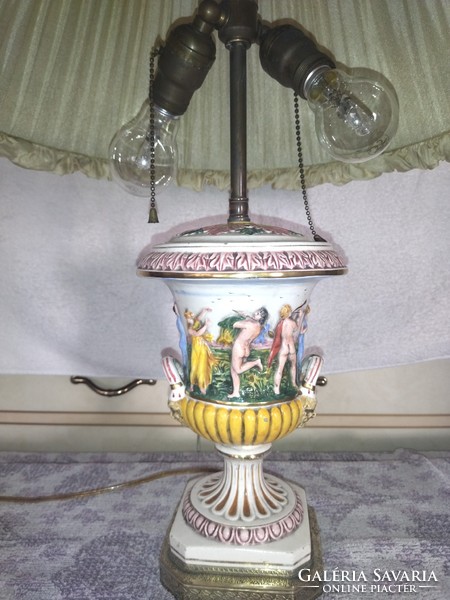 Gyönyörű Vintage réz és porcelán Empire komplett asztali lámpa
