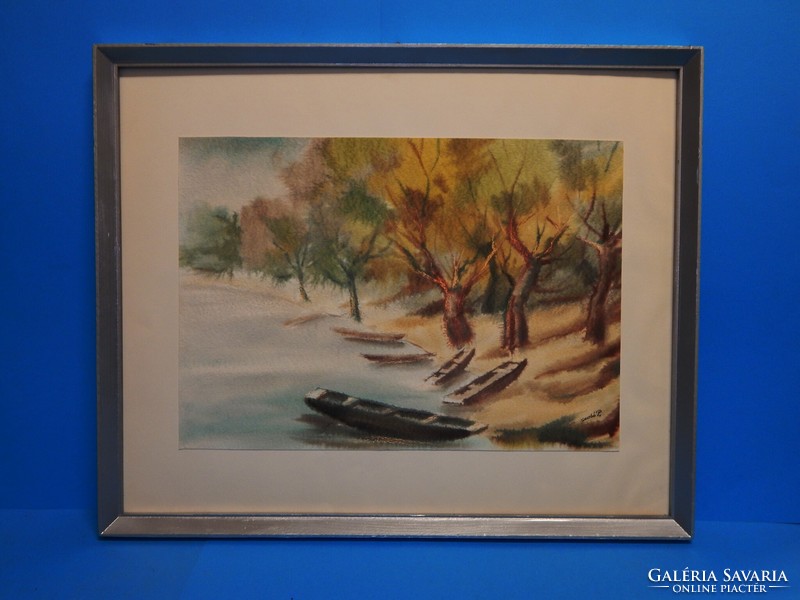 Watercolor by Pál Szabó (1954-2021) in a 53x65 cm silver frame, in excellent condition
