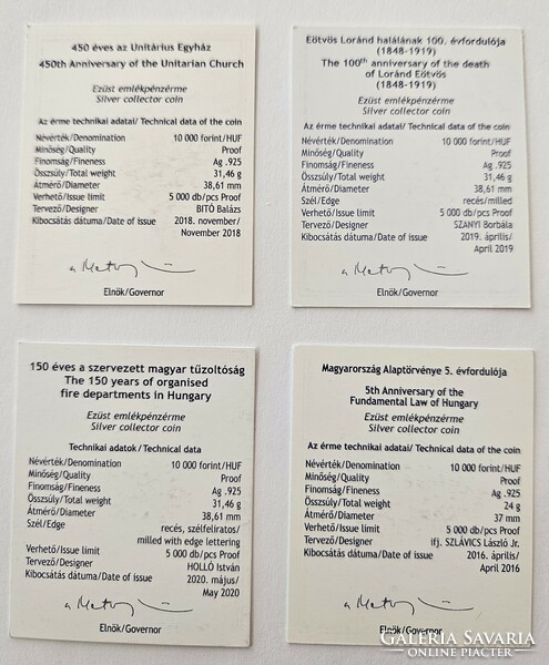 Mnb certificate for silver commemorative coins, 16 types