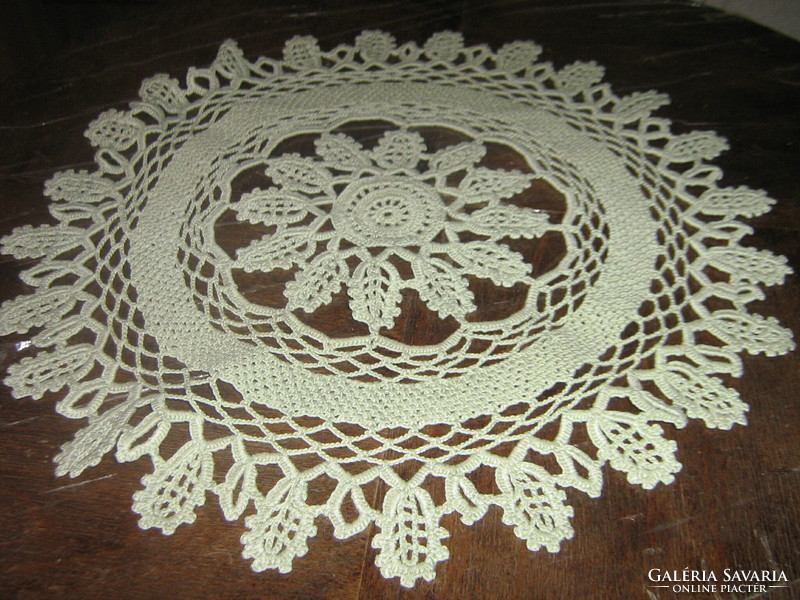 Beautiful hand crocheted antique pale green round lace tablecloth
