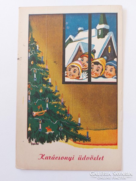 Old Christmas postcard 1947 postcard with drawings from Gyula