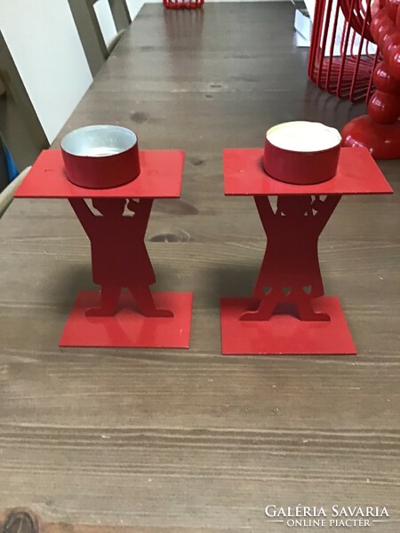 Pair of old Swedish brushed metal candle holders.