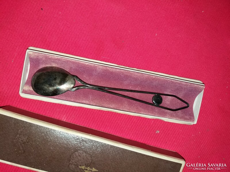 Antique Polish amber stone, silver-plated decorative spoon with velvet box as shown in the pictures