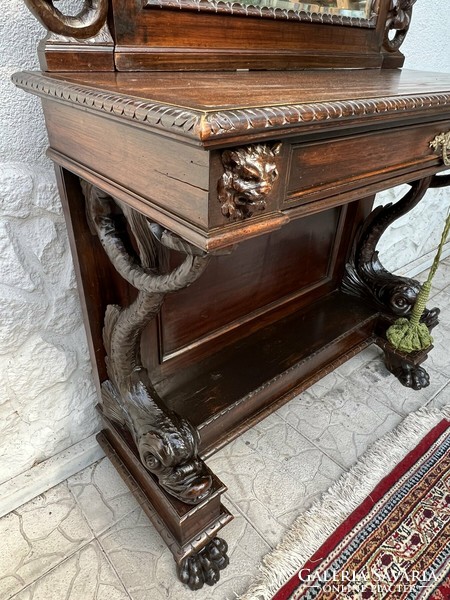 Antique treasures of Italy - carved Renaissance castle mirror with console table for sale - available for rent