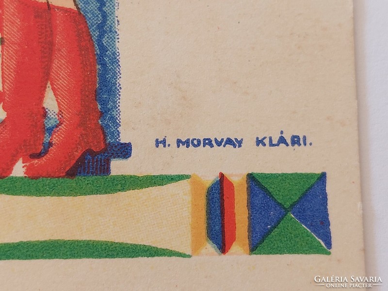 Régi karácsonyi képeslap 1943 H. Morvay Klári rajzos levelezőlap népviselet