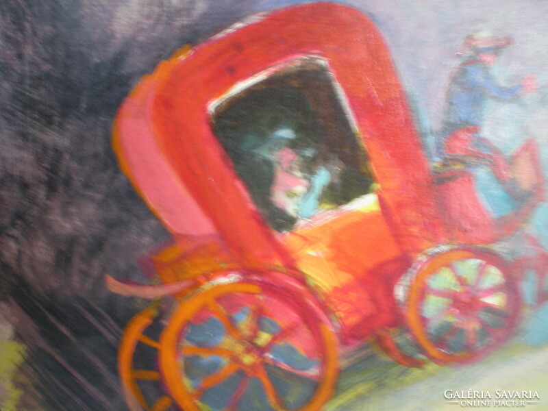 STRISSOWSZKY SZILÁRD , Őszi utazások a vörös postakocsin .Festmény 70X 50 cm