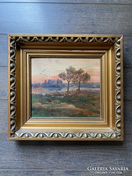 Autumn landscape. Baky albert (1868-1944) picture size without frame: 18 cm wide and 15.5 cm high.