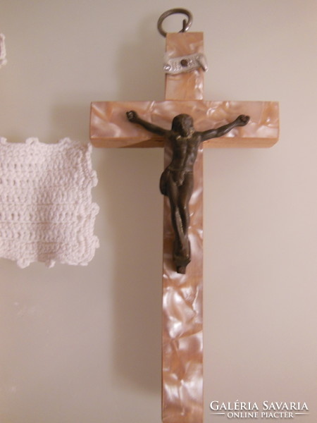 Crucifix + hand crocheted cross - Christmas tree decoration - old - Austrian - flawless